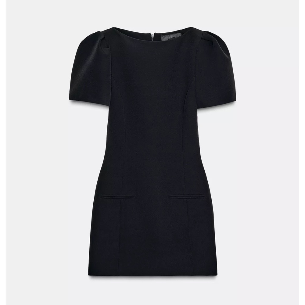Zara Black Mini Dress with Puff Sleeves